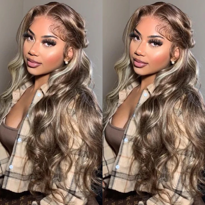 Ash Blonde Balayage Highlight Brazilian Straight Lace Wigs