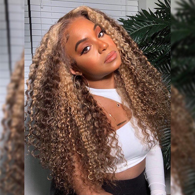 30 Inch Wig Highlight Kinky Curly Lace Front Wig