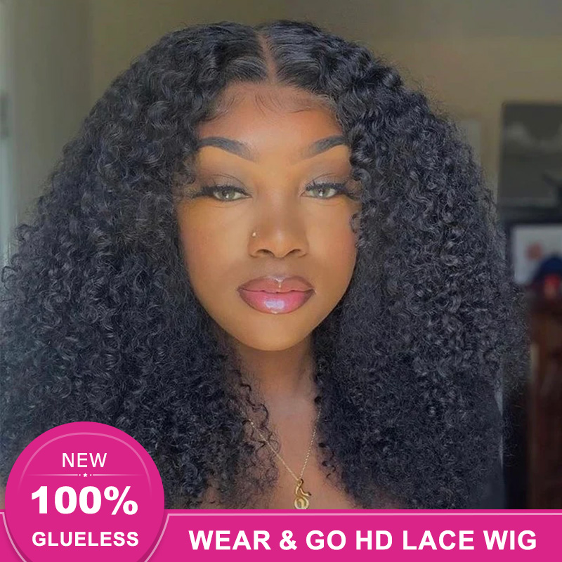 Wear & Go Kinky Curly Lace Front Wigs Pre Plucked Glueless Wig with HD Lace Beginner Friendly
