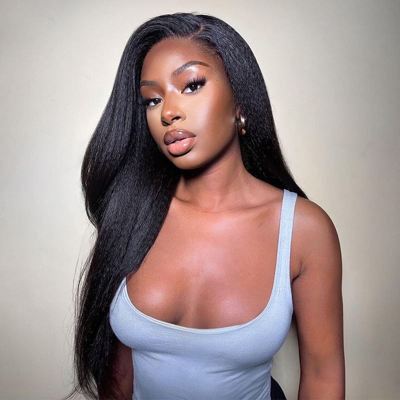 Kinky Straight Put On and Go Glueless Lace Front Wigs