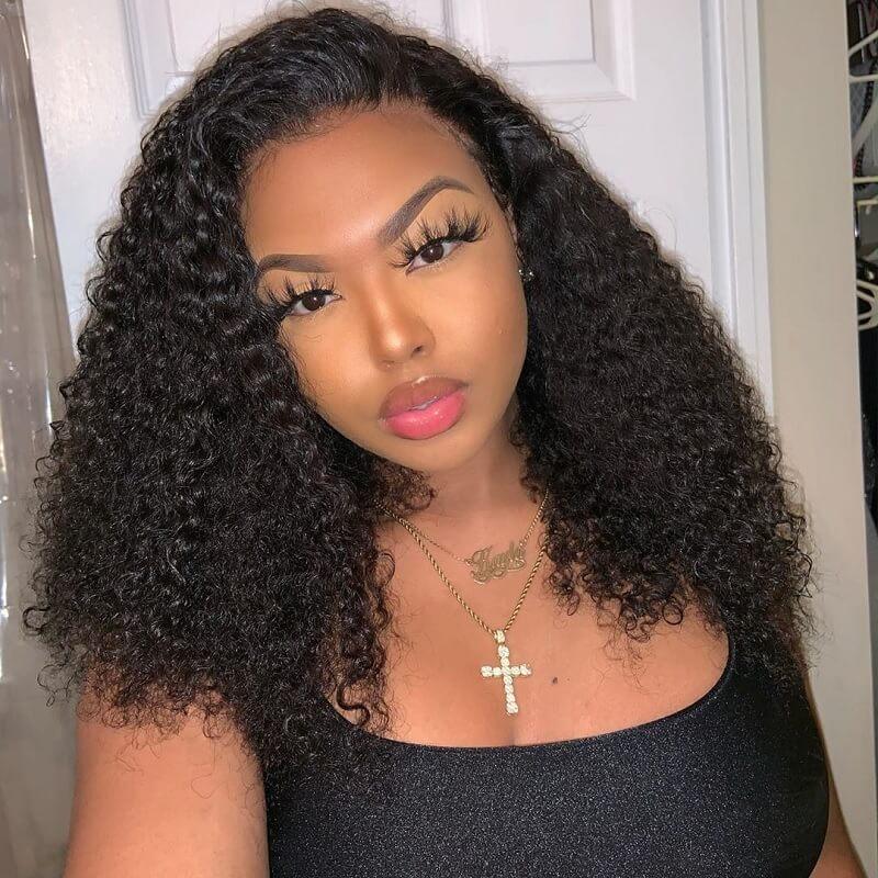 Side Part Curly Wig Pre Plucked Lace Closure Wig