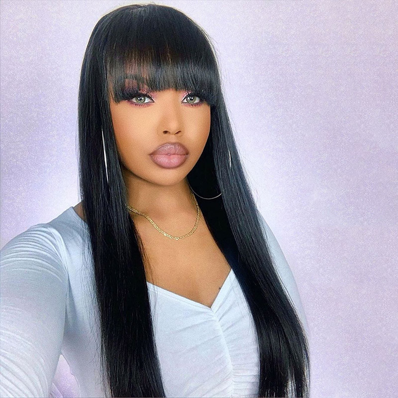 Straight Glueless Wig With Bangs