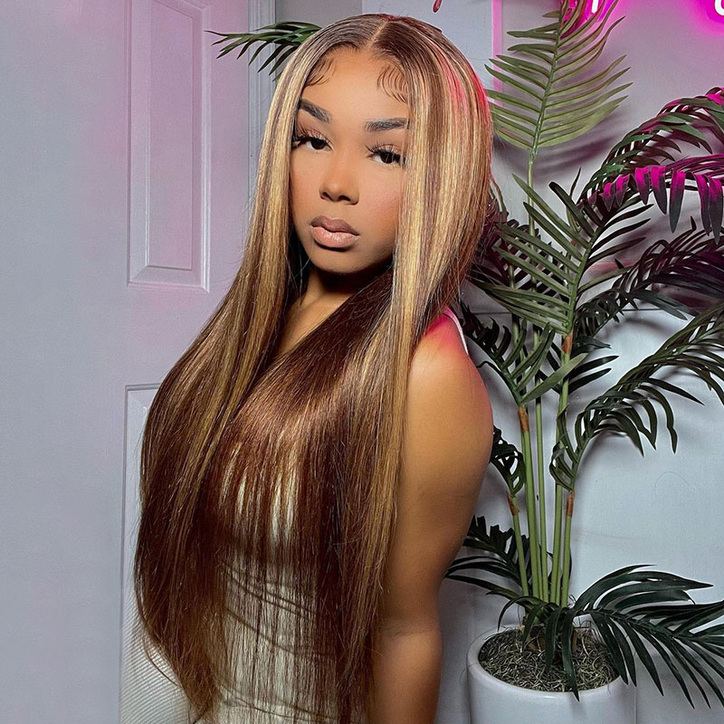 Piano Color Highlight Wigs Brown and Blonde Silky Straight Lace Wig
