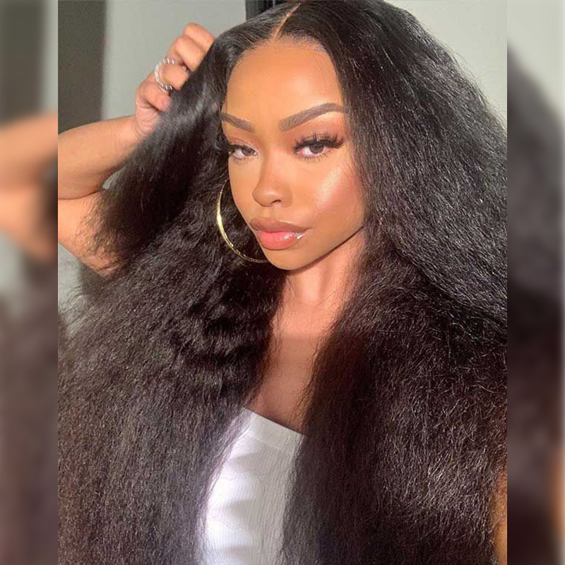 Kinky Straight HD Lace Wig Into Ponytail Human Hair Wigs