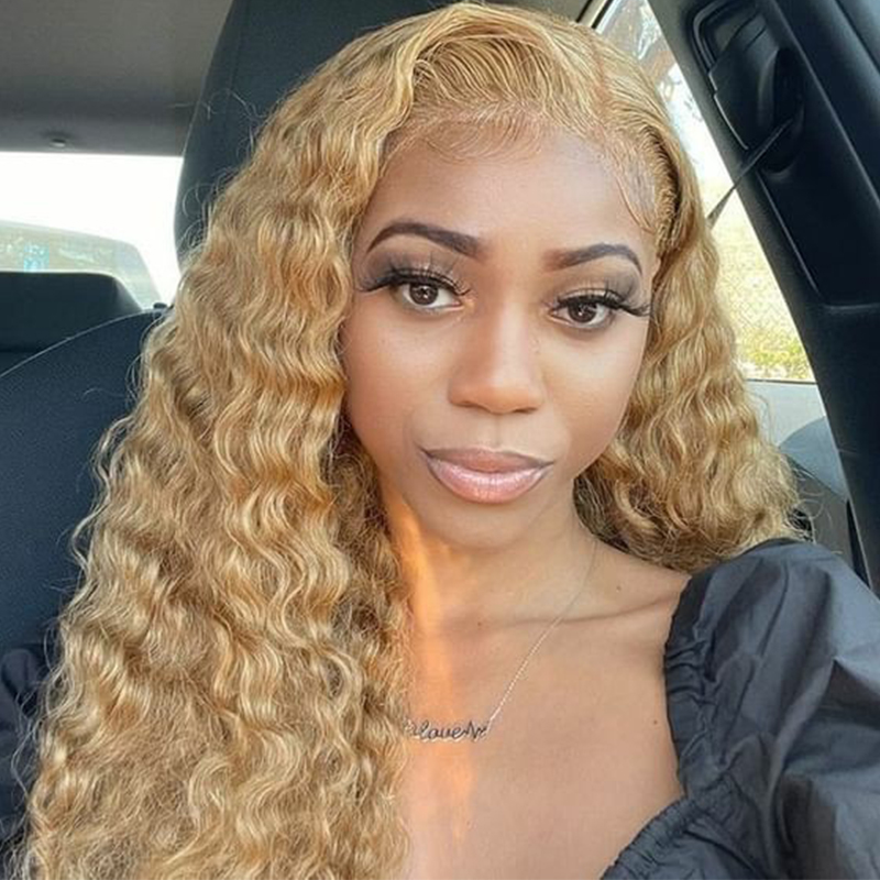 Honey Blonde Water Wave Color Wig Pre Plucked Transparent Lace