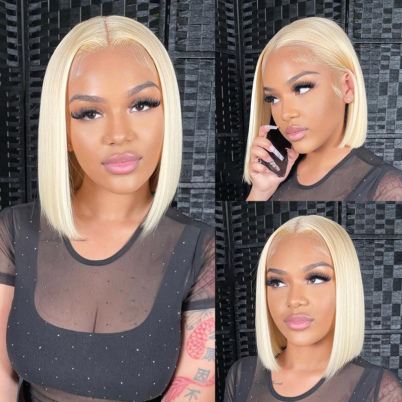 613 Blonde Color Bob Straight Hair Lace Wigs Afterpay