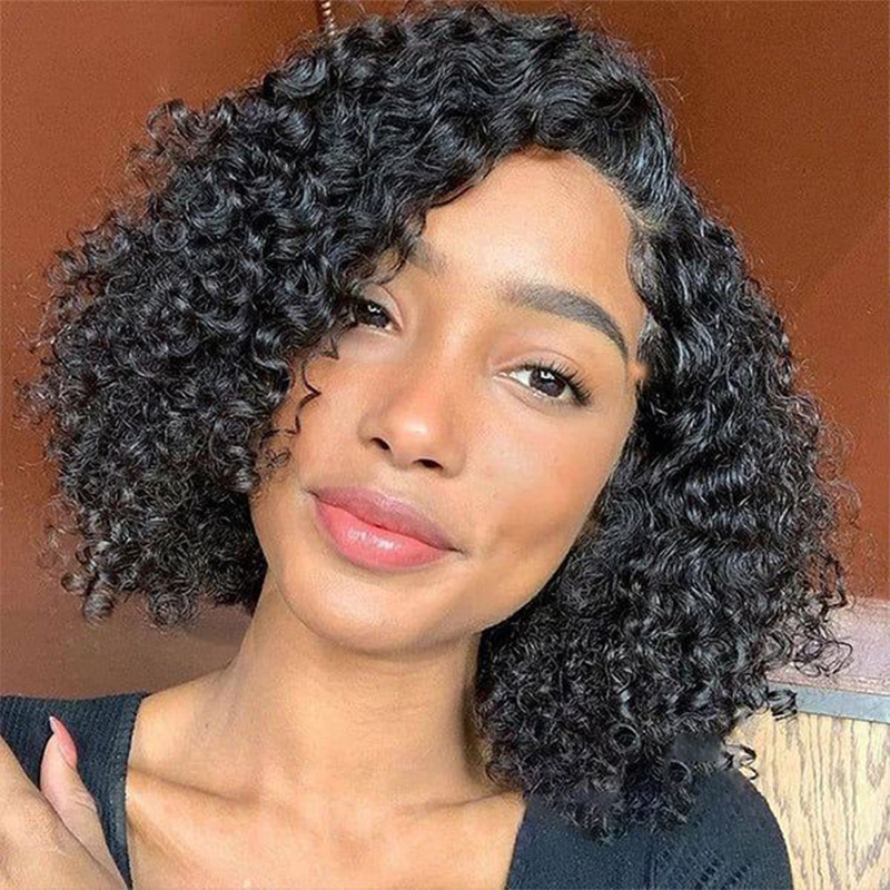 Glueless Human Hair Wigs Kinky Curly Bob Wig