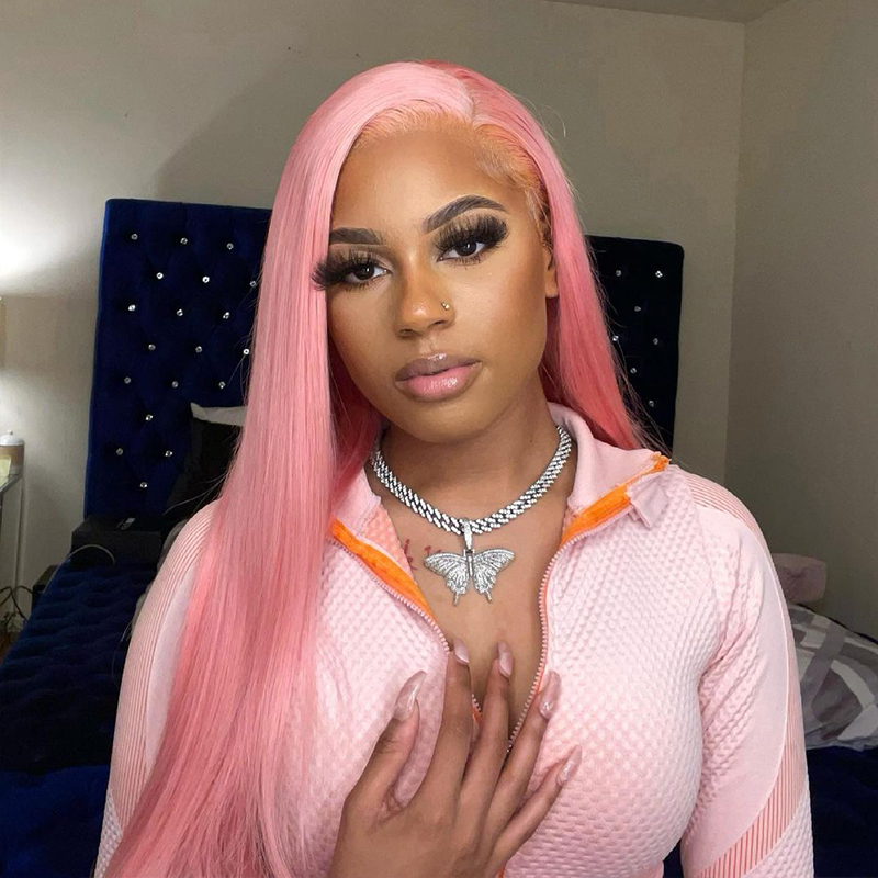 Salmon Pink Color 13*4 Lace Front Wig
