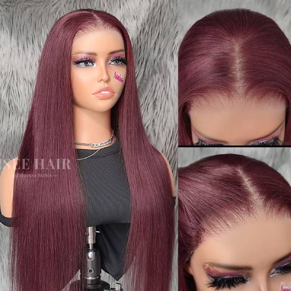ISEE NEW 99J Burgundy Color Pre Plucked Wear Go Glueless Straight Wig